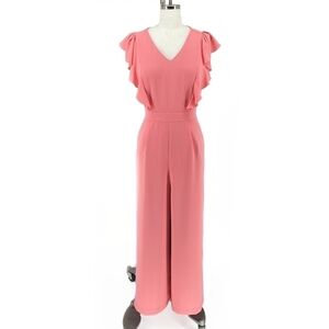 Rachel Parcel Wide Leg Ruffle Jumpsuit Pink M preppy party cocktail wedding